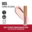 Multi Tasker Turbocharged Glow makeup product with brand logo and icons on a white background
