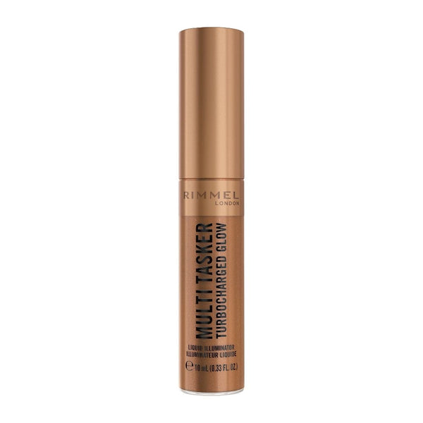 Rimmel Multi-Tasker Turbocharged Glow illuminator bottle on a white background