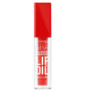 Lip gloss with red cap and clear body on white background