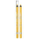 Two gold-colored eyeliner pencils with silver accents on a white background