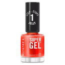 Rimmel Super Gel nail polish bottle with orange sorbet color on a white background