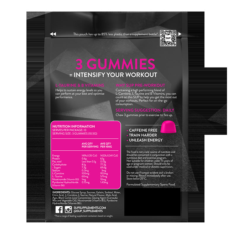 SUP Supplements Pre-Workout Strawberry Flavoured Gummies 40s