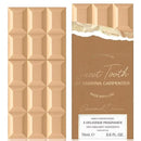 Chocolate bar-shaped packaging with 'Sweet Tooth by Sabrina Carpenter' branding