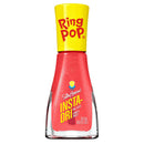 A bottle of Sally Hansen Ring Pop Insta-Dri nail polish in a bright red shade, featuring a yellow cap with red 'Ring Pop' branding.