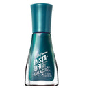 Sally Hansen Insta-Dri Galactic nail polish in a clear glass bottle with a metallic teal cap, on a plain white background.