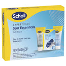 Scholl ExpertCare Spa Essentials Gift Pack, containing bottles of foot care products including Hard Skin Remover, Polish & Glow Foot Scrub, and Hydration Boost cream.