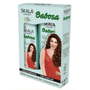Skala Expert Babosa hair care product packaging with a woman and product images on a light green background.