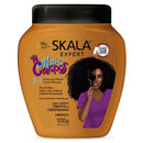 Skala Expert hair care product jar with a woman holding a fork and text on a white background