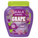 Purple jar of Skala Grape hair care product with green lid on a white background