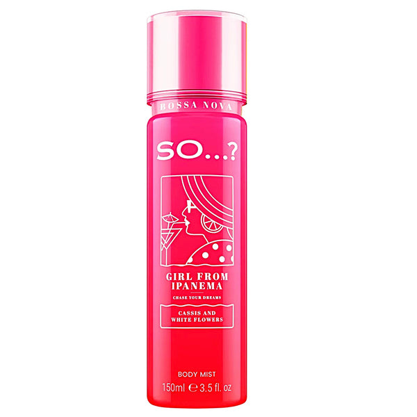 Pink body mist bottle with branding on a white background