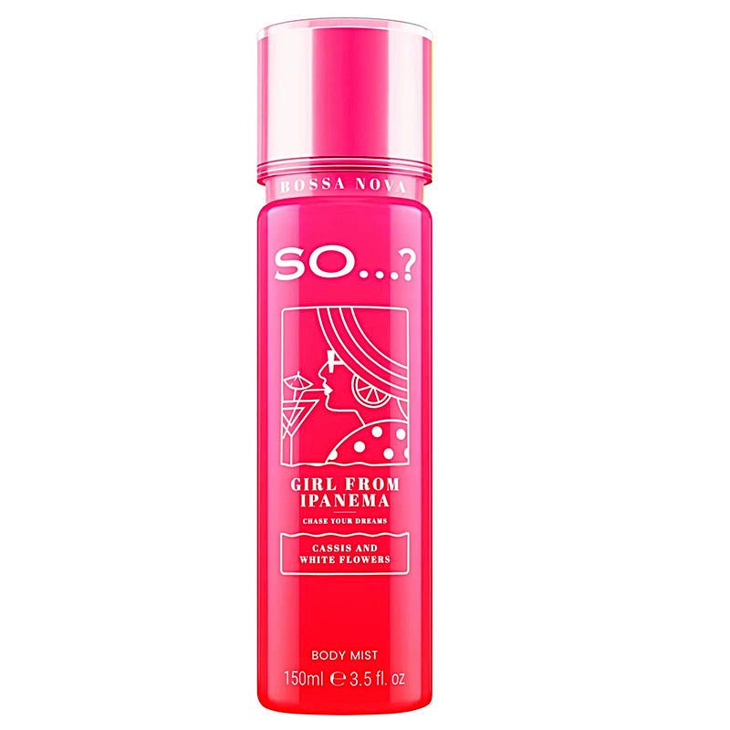 Pink body mist bottle with branding on a white background