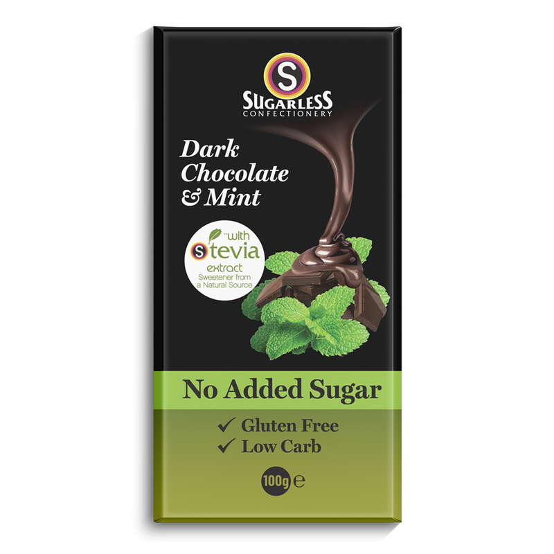 Sugarless Confectionery Dark Chocolate & Mint with Stevia 100g