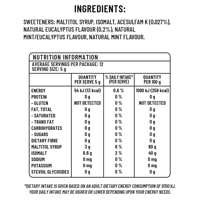 Sugarless Confectionery Menthol Eucalyptus Hard-Boiled Candy 70g