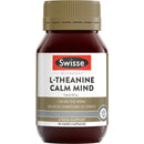 Swisse L-Theanine Calm Mind supplement bottle on a white background
