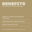 Text on a beige background about the benefits of Swisse Ultiboost L-Theanine Calm Mind supplement.