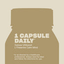 Silhouette of a bottle with text about Swisse Ultibiotic Daily Immune Probiotic on a blue background