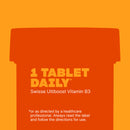 Orange container of Swisse Ultiboost Vitamin B3 with text on an orange background