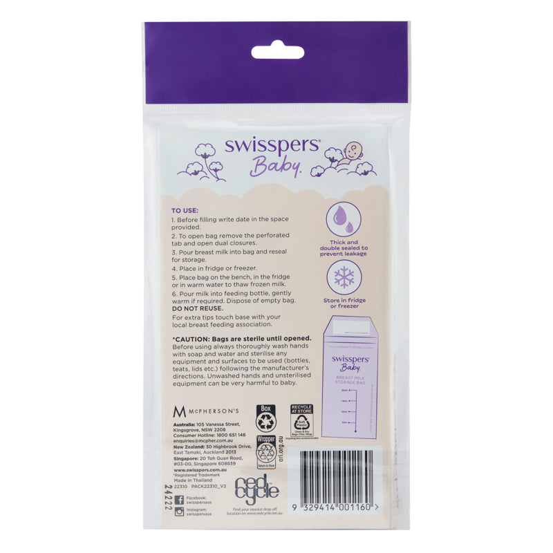 Swisspers Breast Milk Storage Bags - 20 Pack