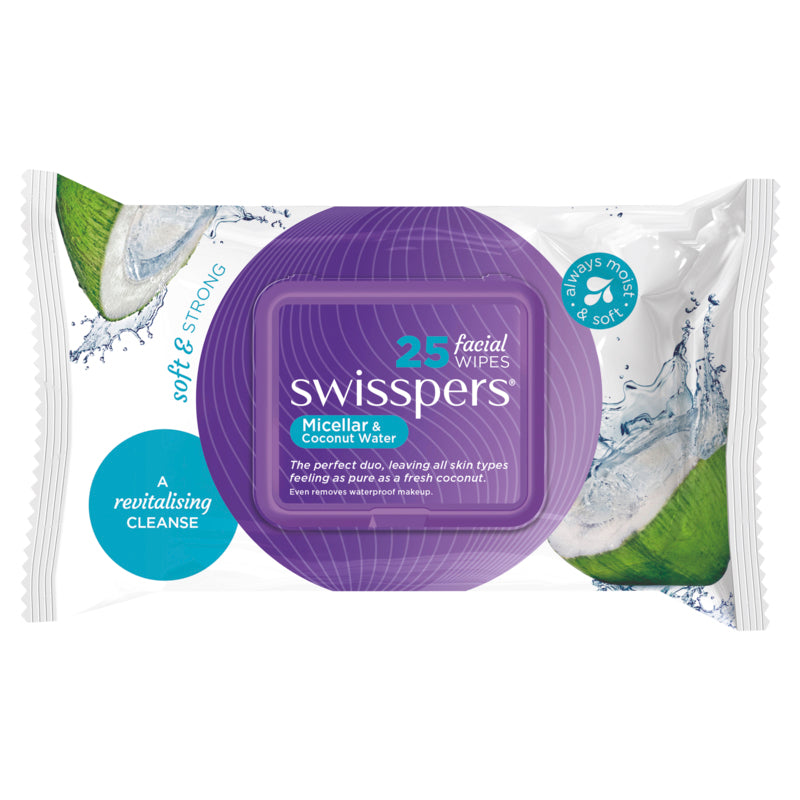 Swisspers Micellar & Coconut Water Facial Wipes - 25 Pack