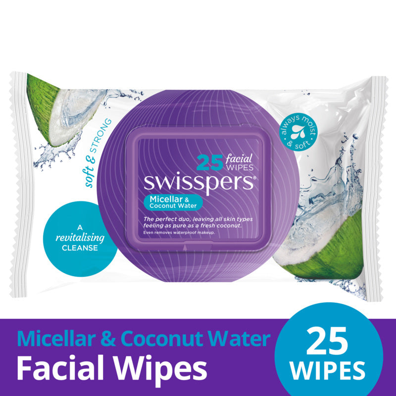 Swisspers Micellar & Coconut Water Facial Wipes - 25 Pack