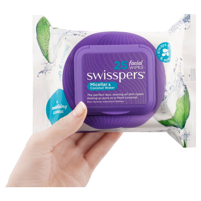 Swisspers Micellar & Coconut Water Facial Wipes - 25 Pack