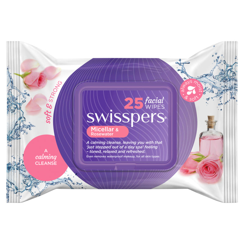 Swisspers Micellar & Rosewater Facial Wipes - 25 Pack