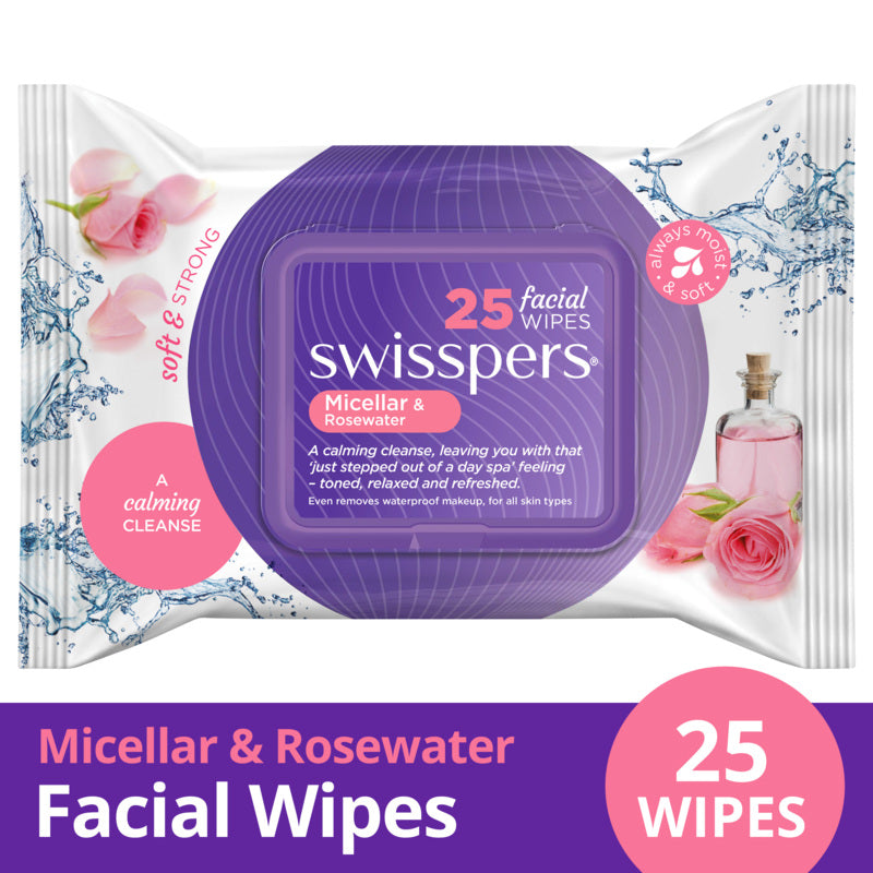 Swisspers Micellar & Rosewater Facial Wipes - 25 Pack