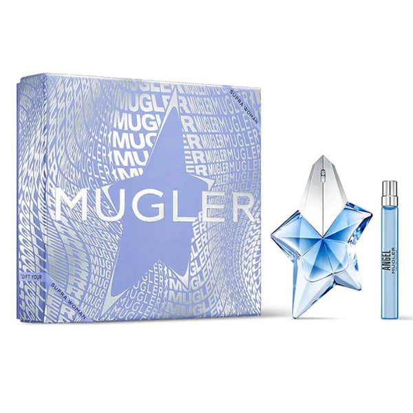 Mugler perfume set with star-shaped bottle and packaging on a white background