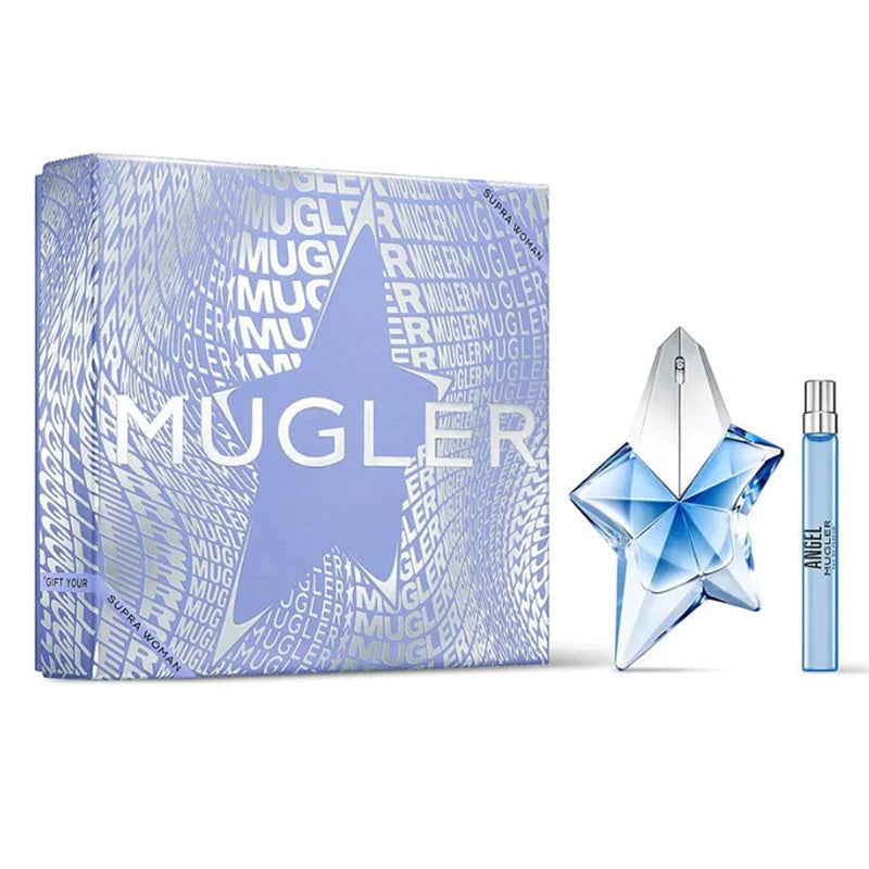Mugler perfume set with star-shaped bottle and packaging on a white background