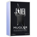 A black bottle of Thierry Mugler Angel A-Men Fantasm Eau de Parfum with a silver star and white text, indicating the fragrance is sensual and aromatic.