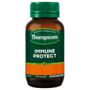 Thompson's Immune Protect dietary supplement bottle with an amber brown body, green cap, and green and orange label on a white background.
