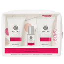 Tilley Essential Wild Berry Mimosa 3 Piece Travel Set (Body Wash, Lotion and Perfume Oil)on a white background
