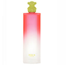 Perfume bottle with a teddy bear-shaped cap on a white background