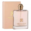 Trussardi Delicate Rose perfume bottle with packaging on a white background
