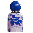 Tubbees Blueberry Sorbet Eau de Parfum bottle with a blue spherical cap and a lavender bottle decorated with blueberry illustrations and a blueberry splash graphic.