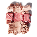 Crumbled makeup shades in pink, red, and beige on a white background