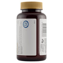 A dark amber brown plastic bottle with a gold ribbed cap, showing the back side with two white labels. One label features a blue circular 'Safeway' logo, and the other displays a barcode.