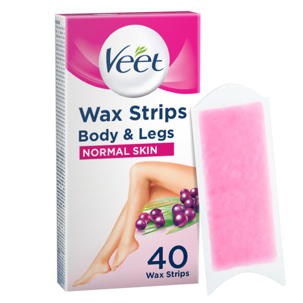 Veet wax strips packaging for body and legs on a white background