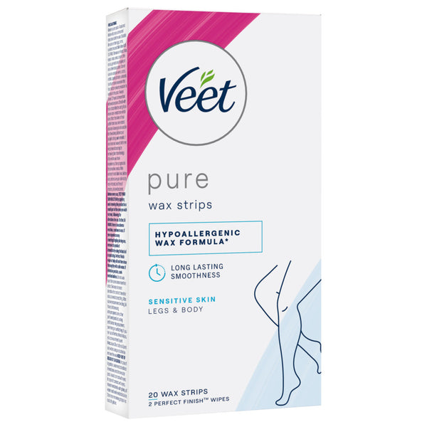 Veet pure wax strips packaging on a white background