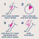 Step-by-step hair removal guide with illustrations and text on a light blue background
