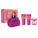 Versace perfume set with pink bag, bottles, and box on a white background