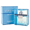 Versace Man Eau Fraçèche perfume bottle and packaging on a white background
