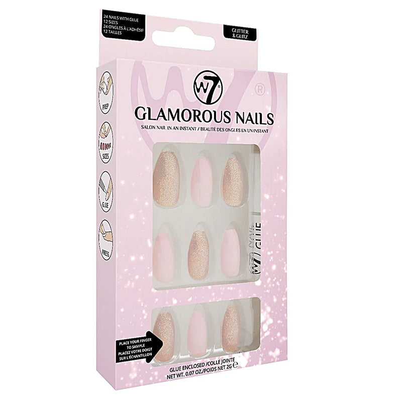 W7 Glamorous Fake Adhesive Nails 24 Pack - Glitter & Glitz