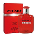 Red whisky-themed perfume bottle and packaging on a white background