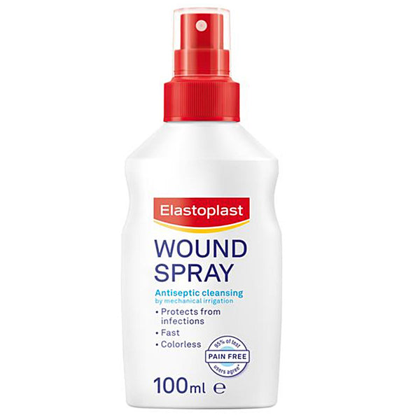 Elastoplast wound spray bottle on a white background