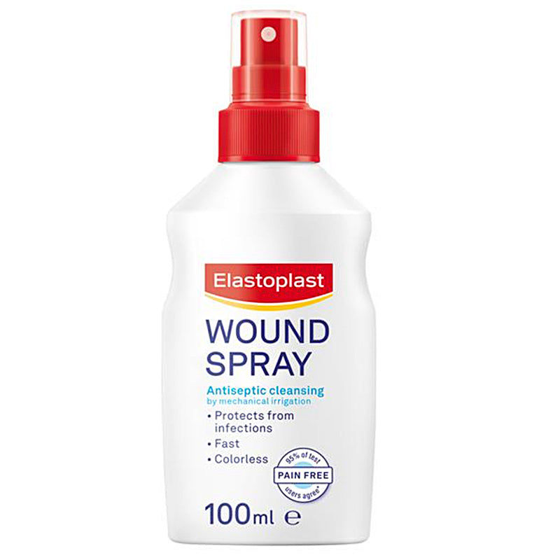 Elastoplast wound spray bottle on a white background