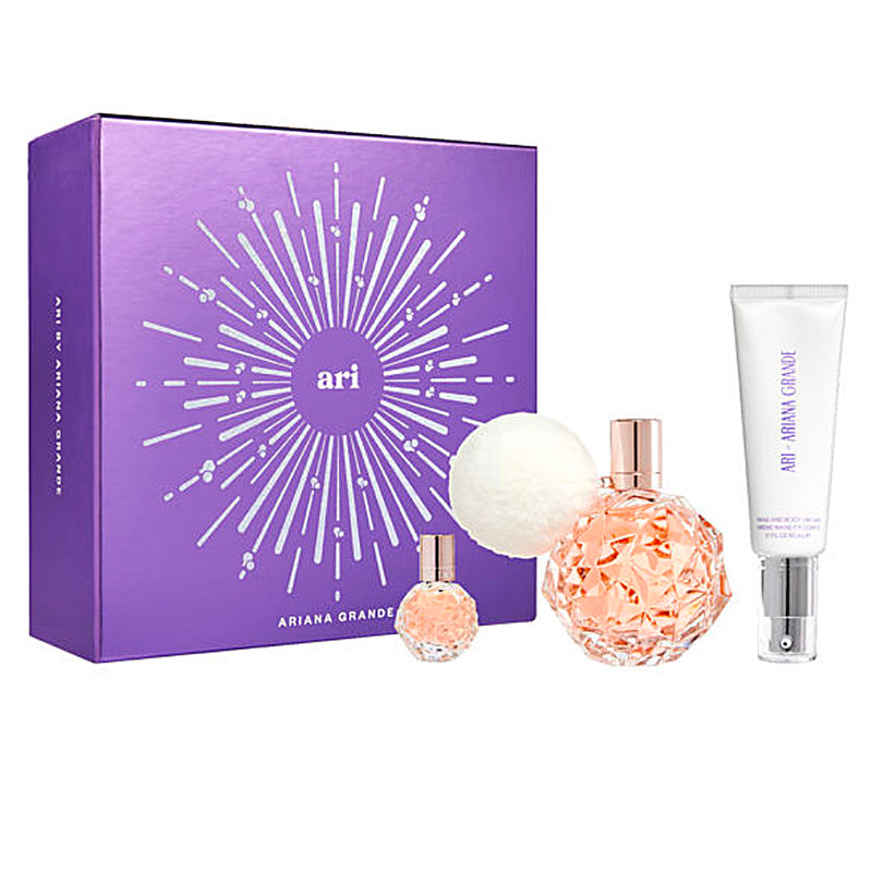 Ariana Grande Ari 3 Piece Gift Set - Eau de Parfum 100ml, Hand & Body Cream 50ml, & Eau de Parfum 7.5ml