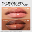 Before and after comparison of lips with text indicating 17% larger size in one application.