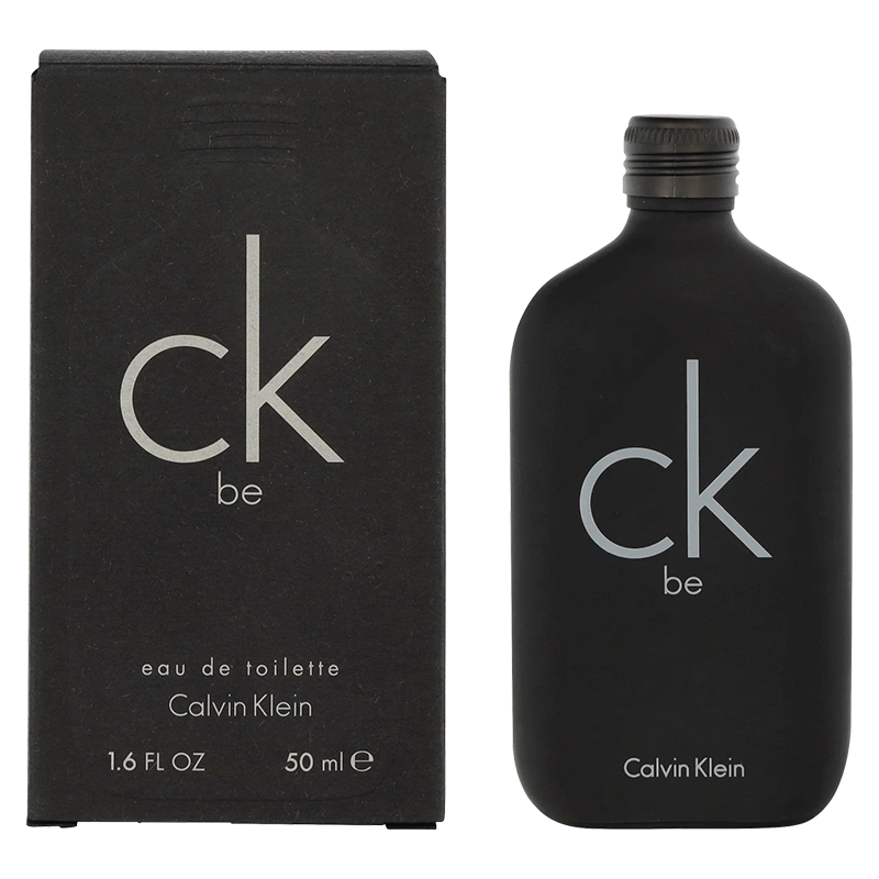 Calvin Klein CK be perfume bottle and packaging on a white background
