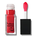 Red lip gloss with applicator on a white background